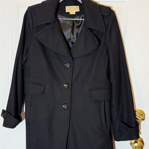 Michael Kors Women’s Black Wool Pea Coat with Button Front & Back Buttoned Slit